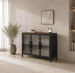 Modern buffet made of MDF wood and metal, 80×105×35 cm - Black brown product image