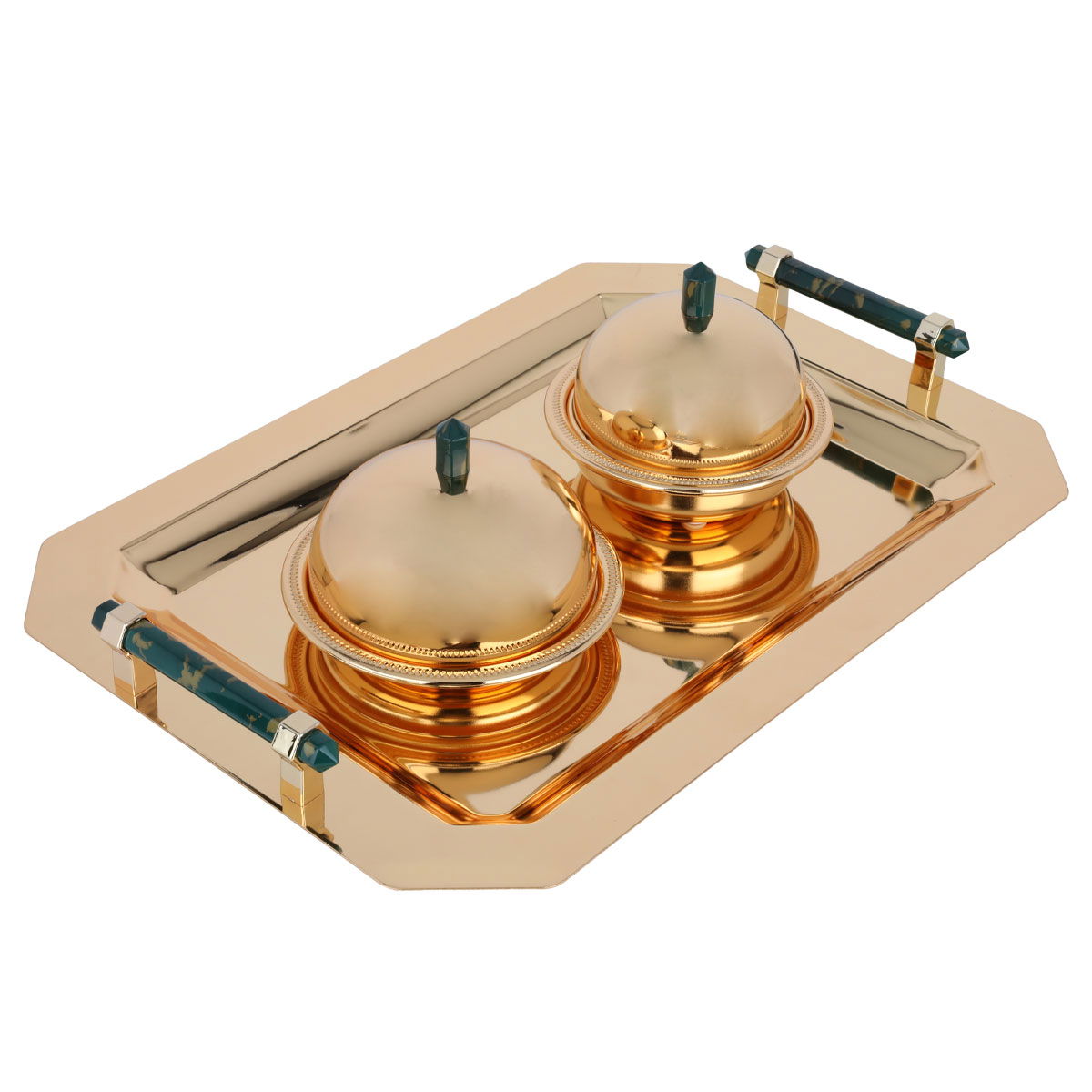 Alif Gallery tofaria set with steel dates, 5 pieces, rectangular - gold product image
