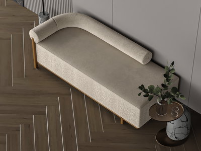 Modern Swedish wood sofa, 215x85x43 cm, Chanel fabric - beige product image 3