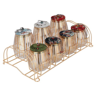 طقم علب زجاج السيف غاليري، 8 قطع، ستاند ذهبي - ملون product image 3