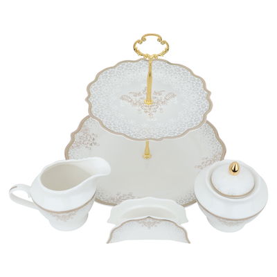 طقم سفرة بورسلان السيف غاليري، نقش فضي، 65 قطعة - أبيض product image 2