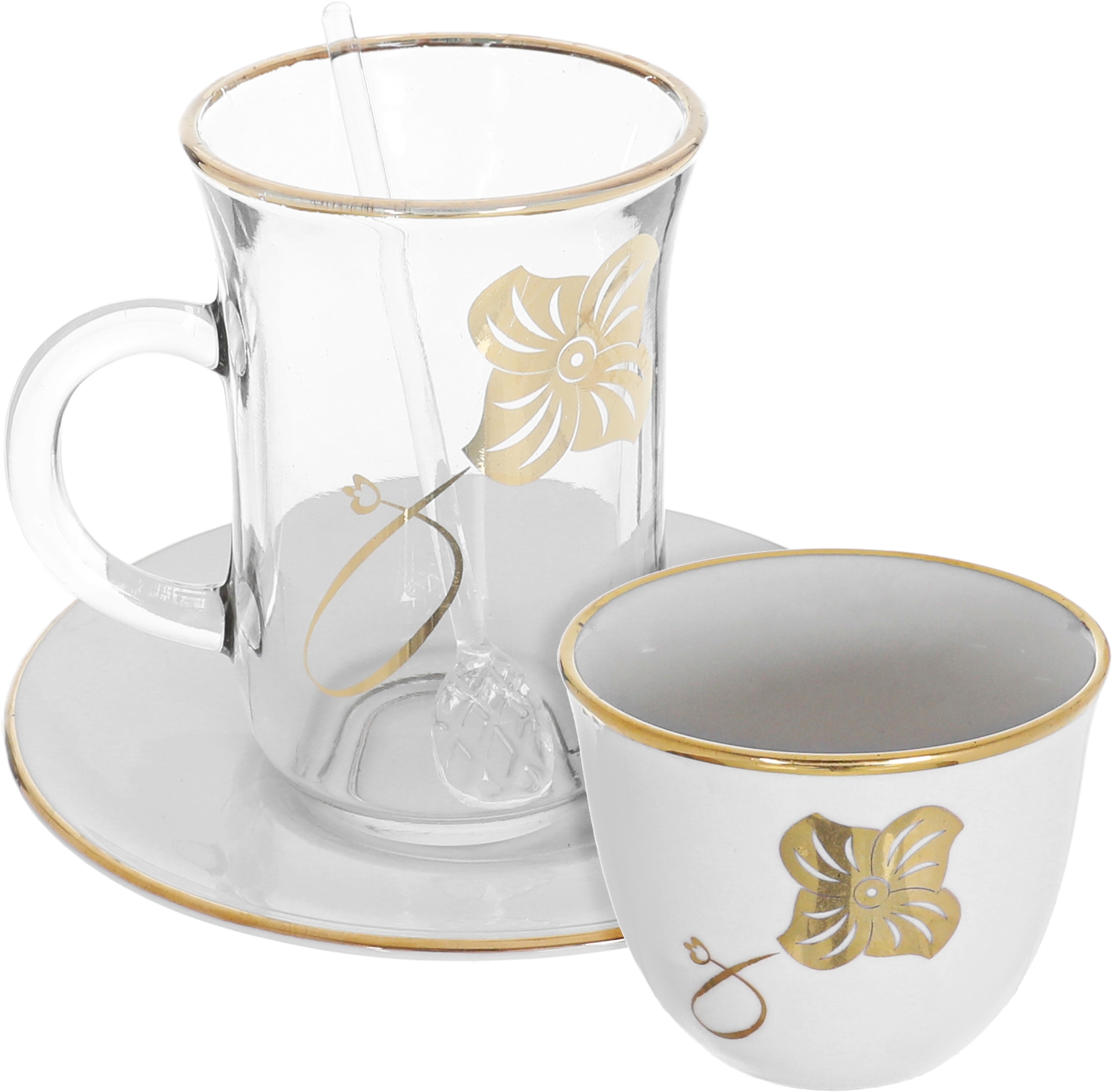 Royal Glass Areej Porcelain Coffee Cups and Teapots Set, 0.09/0.2 L, Saucers, Spoons, 24 Pieces - clear White product image 1
