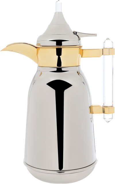 Al Saif Gallery Shahad thermos set, 1/1 liter, with transparent handle, two pieces, thermal glass inner container, steel outer shell - silver product image 2