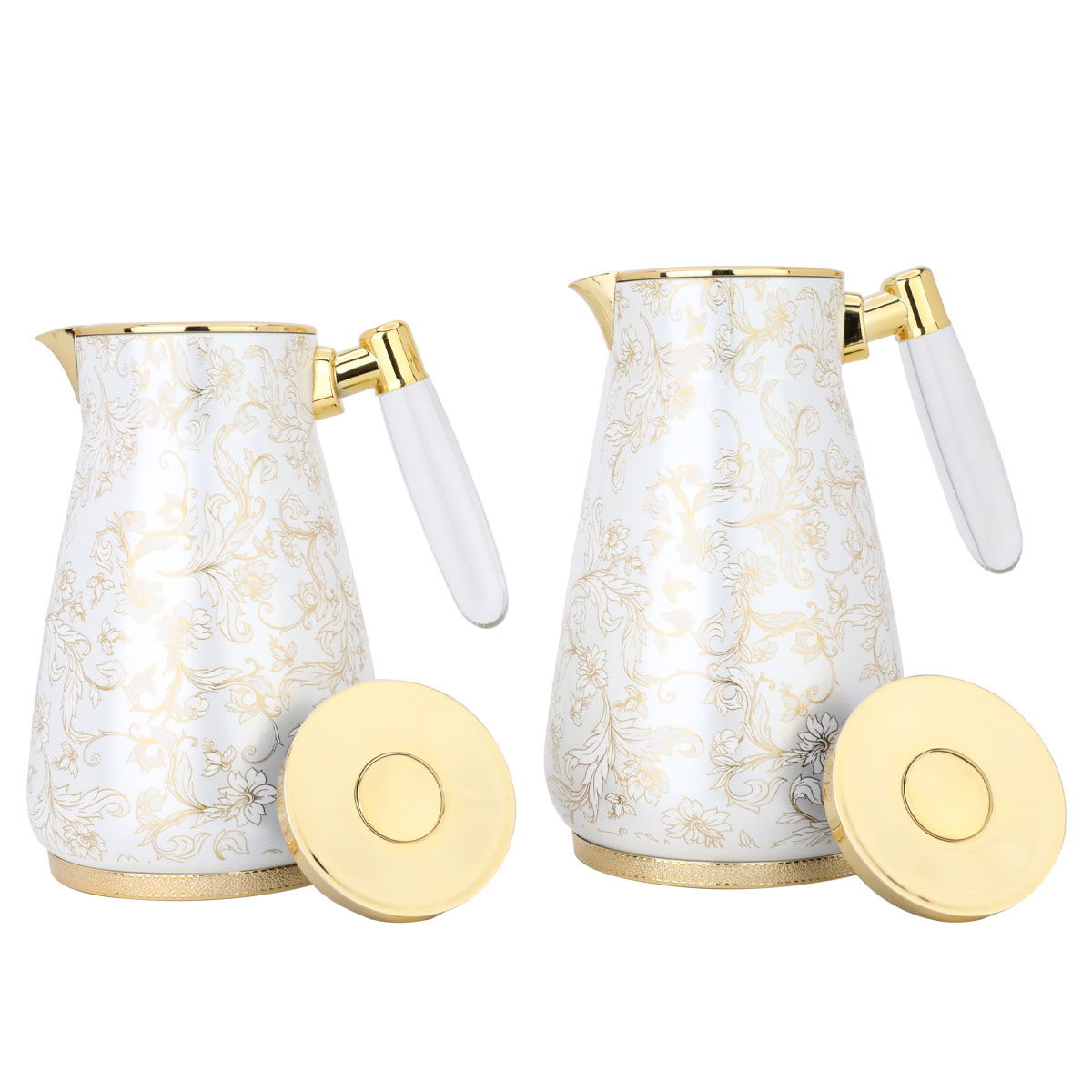 Al Saif Gallery Lily thermos set, 1/0.75 litre, 2 pieces, thermal glass inner shell, stainless steel outer shell - cream-gold product image 3