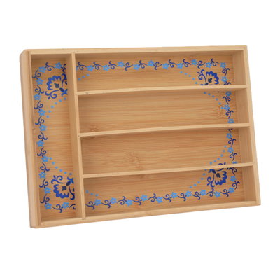 ستاند ملاعق خشب السيف غاليري، 35x25x5 سم، 5 خانات، نقش أزرق - بني product image 2