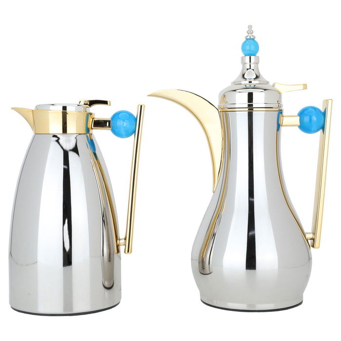 Al Saif Gallery Alaa Steel thermos set, 1 litre, light blue-silver handle product image 1