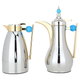 AlaaAl Saif Gallery Thermos Set, 1/1 liter, 2 pieces, thermal glass inner case, light blue handle, pressure - silver product image 1