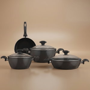 طقم قدور جرانيت تركي فالز، 7قطع، غطاء زجاج - رمادي غامق product image