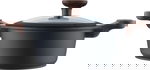 Robust Granite cookware set with glass lid, wooden handle, 7 pieces - black product image 2
