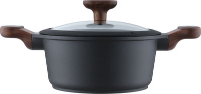 Robust Granite cookware set with glass lid, wooden handle, 7 pieces - black product image 2