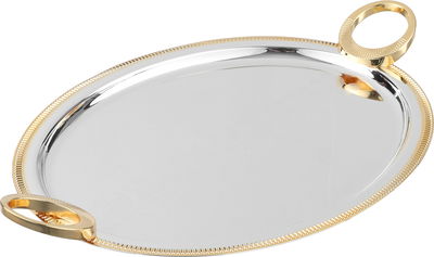 Al Saif Gallery Stainless Steel Serving Tray, 3 Pieces, Oval - Silver Gold product image 2