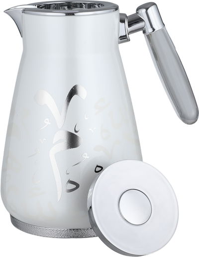 طقم ترامس نقوش السيف غاليري، 0.75 / 1 لتر، 2 قطعة، حافظة داخلية زجاج، هيكل خارجي أستيل، ضغاط، يد شفاف - أبيض لؤلؤي فضي product image 5