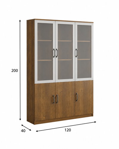 OW-239 W4 MDF wood storage and display cabinet, 200×120×40 cm, 6 doors, metal handles - Light Brown product image 3