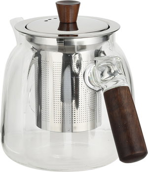 ابريق شاي مع مصفاة ستانلس ستيل زجاج السيف غاليري، يد خشبي غامق - فضي شفاف product image 2
