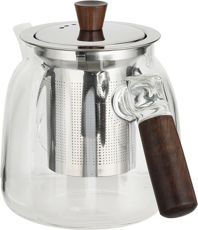 ابريق شاي مع مصفاة ستانلس ستيل زجاج السيف غاليري، يد خشبي غامق - فضي شفاف product image 2