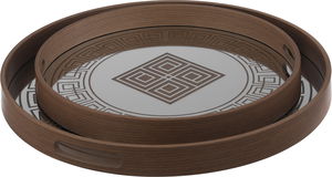 Al Saif Gallery Wooden Tray Set, Round, 2 Pieces - Brown product image