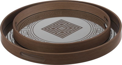 Al Saif Gallery Wooden Tray Set, Round, 2 Pieces - Brown product image 1