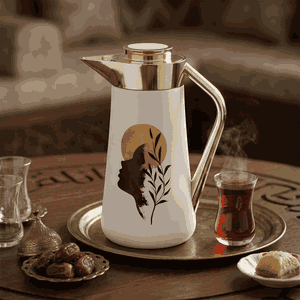 Al-Saif Gallery Al-Huda Stainless Steel Thermos, 1 Liter, Gold Handle, Push Button - White product image 2