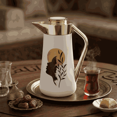 Al-Saif Gallery Al-Huda Stainless Steel Thermos, 1 Liter, Gold Handle, Push Button - White product image 2