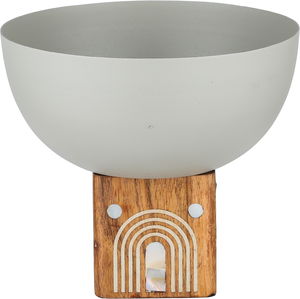 وعاء تقديم ستانلس استيل السيف غاليري، 15.5x15.5x13.5 سم، قاعدة خشب - بيج خشبي product image