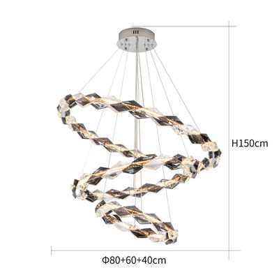 أنارة معلقة مودرن مشكاتي، 3 حلقات، 40× 60×80 سم ، 80واط، ألومنيوم زجاج كروم product image 3