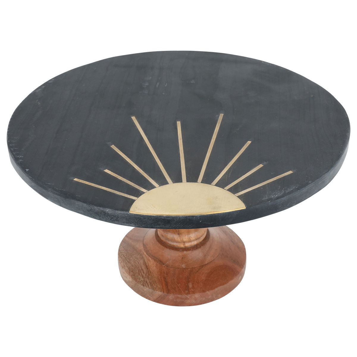 Al Saif Gallery marble cake stand, 12 x 12 x 6 cm, wood base, large - black product image