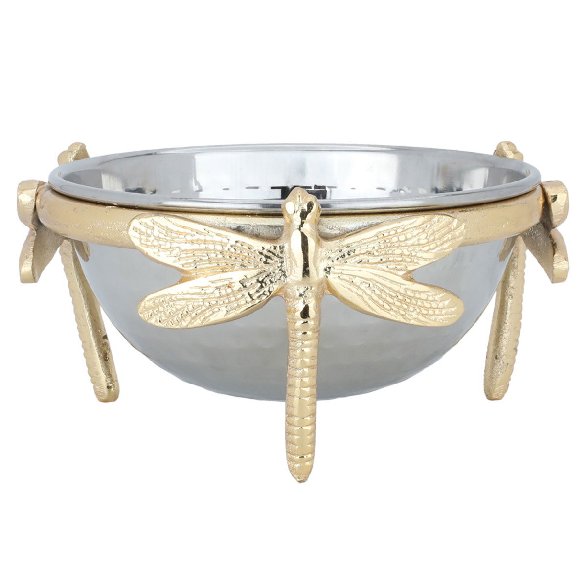 Al Saif Gallery steel bowl, 18.5 x 18.5 x 9 cm, round, gold butterfly legs, small - silver product image