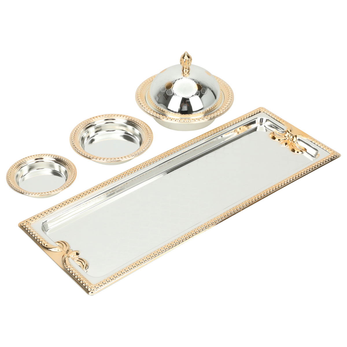 Tofaria set with dates and Noa Steel Al Saif Gallery plate, engraved, metal - silver product image