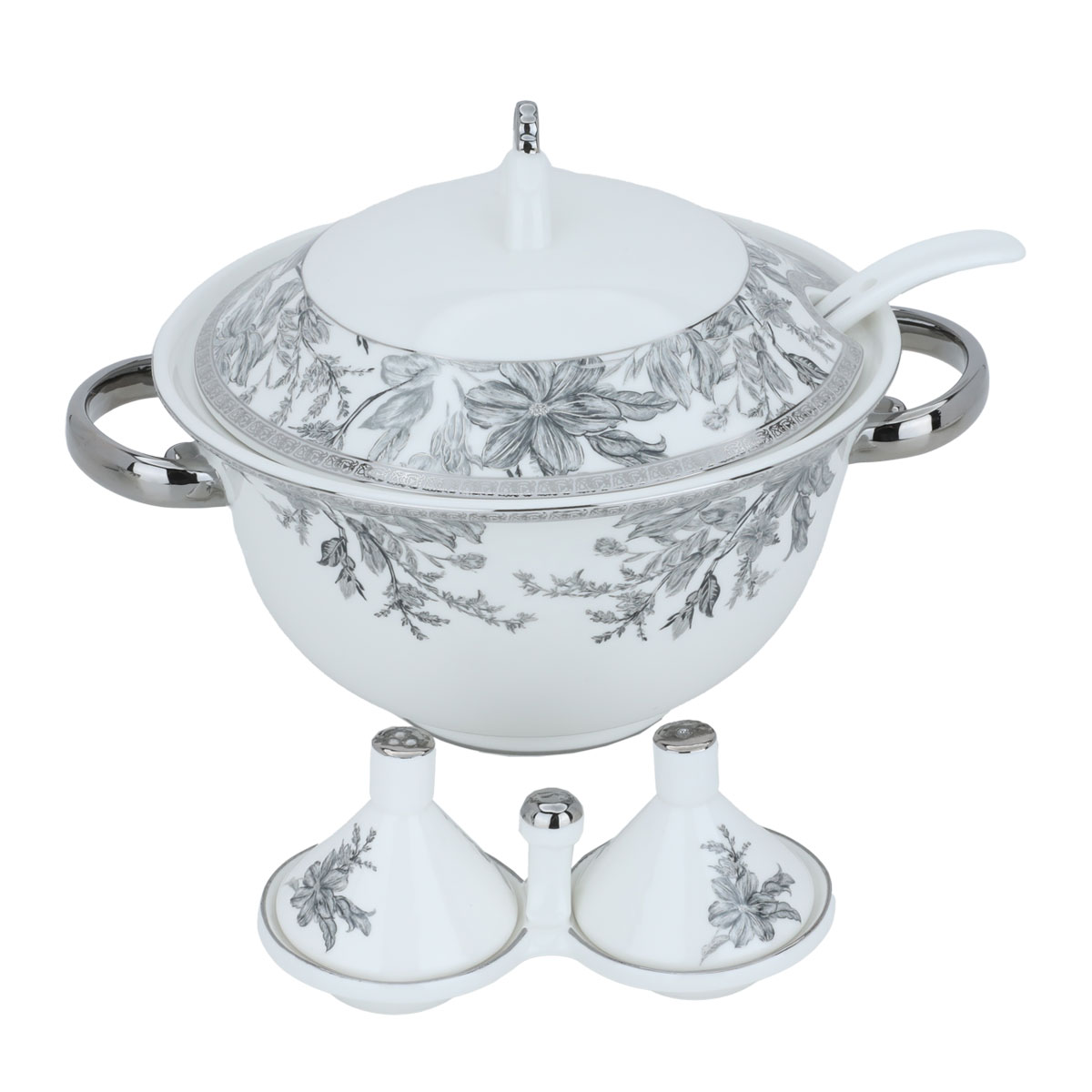 Al Saif Gallery porcelain dining set, 62 pieces, silver-white floral pattern product image 3