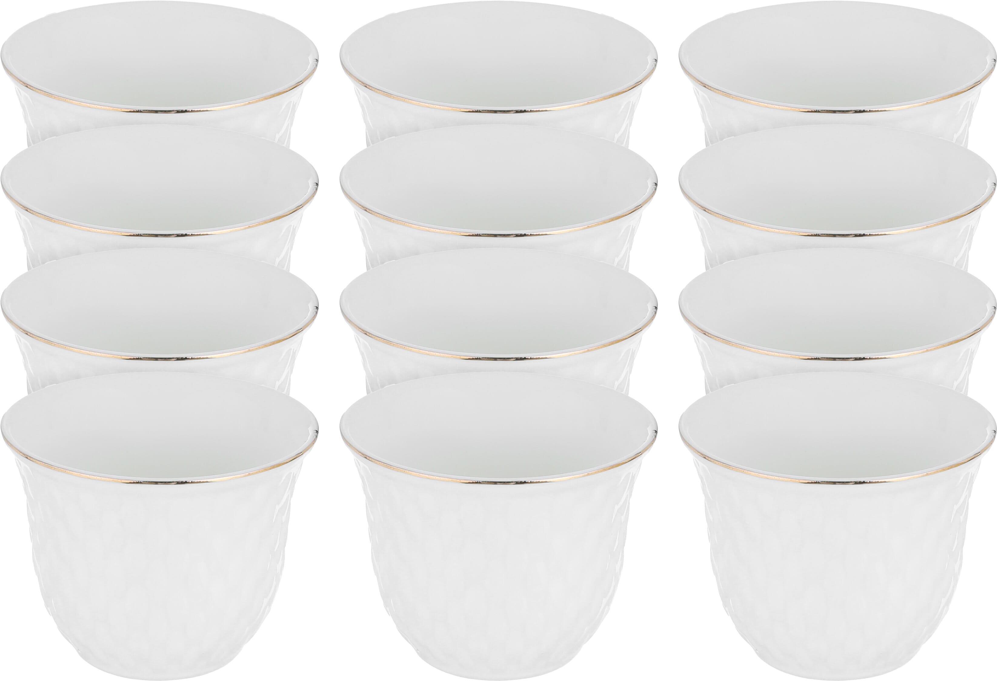A set of white porcelain Arabic coffee cups, carved with roses and golden script, 12 pieces product image