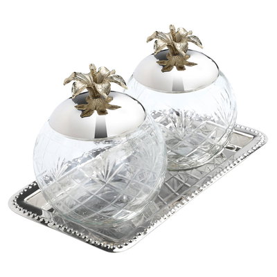 Al Saif Gallery glass sugar set, 5 pieces, with a stainless steel lid and top - clear and silver product image 2