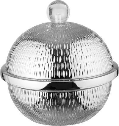 Al Saif Gallery Date tray with stainless steel lid, 16x16x15 cm, clear acrylic base, round - silver product image 6