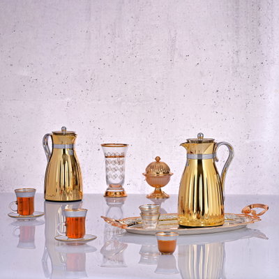 Al Saif Gallery Danat thermos set, 1/0.7 liter, thermal glass inner shell, plastic outer shell - gold product image 6