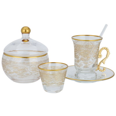 طقم فناجين قهوة وبيالات شاي زجاج السيف غاليري، 75 قطعة - شفاف ذهبي product image 1