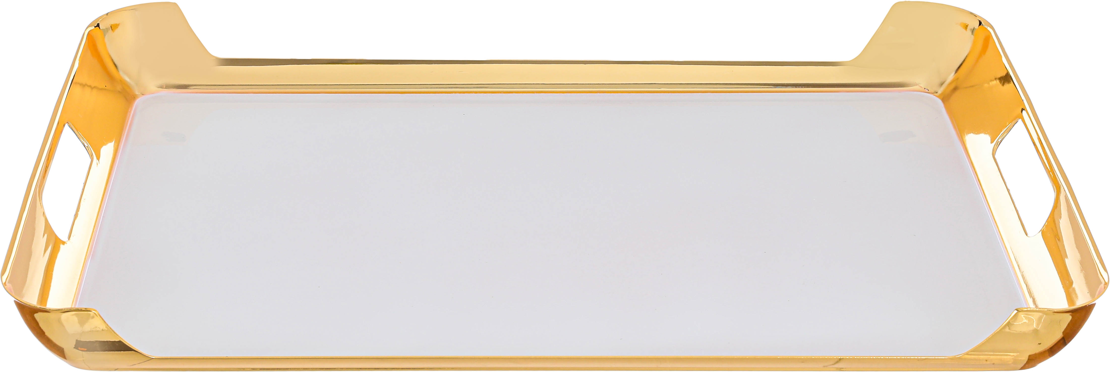 Al Saif Gallery steel tray set with gold edges, 3 pieces, rectangular - white product image 2