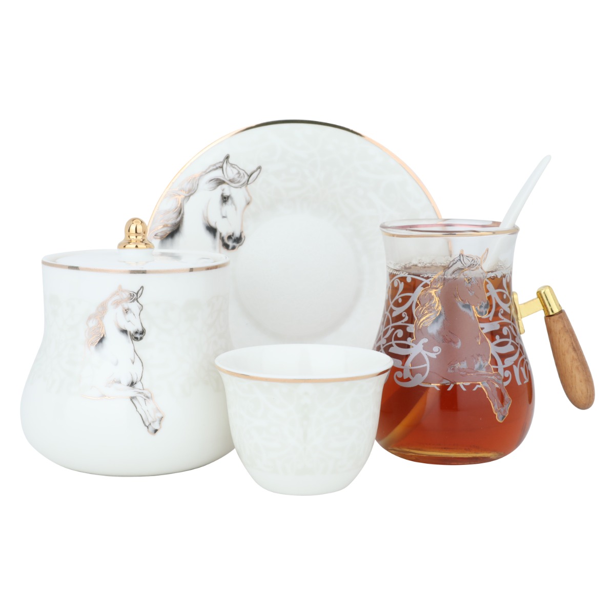 طقم تقديم شاي وقهوة جياد بورسلان + زجاج السيف غاليري، 26 قطعة - شفاف أبيض product image