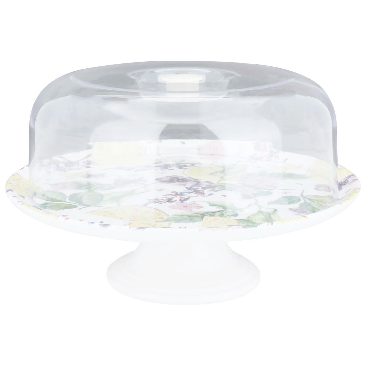 Al Saif Gallery plastic cake plate, 30 cm, transparent lid, lemon pattern - white product image