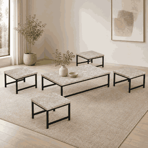 طقم طاولات خشب MDF و معدن، 5 قطع - اسود فضي product image