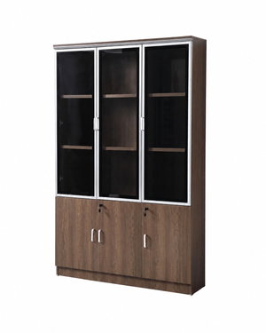 OW-110 MDF wood storage and display cabinet, 190×120×32 cm, 6 doors, 3 glass top doors, 3 wooden bottom doors, metal handles - Brown product image 2