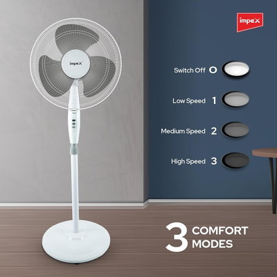 مروحة عمودية امبيكس، 55 واط، 16 بوصة، 3 سرعات، 3 شفرات، PF7501 - ابيض product image 3