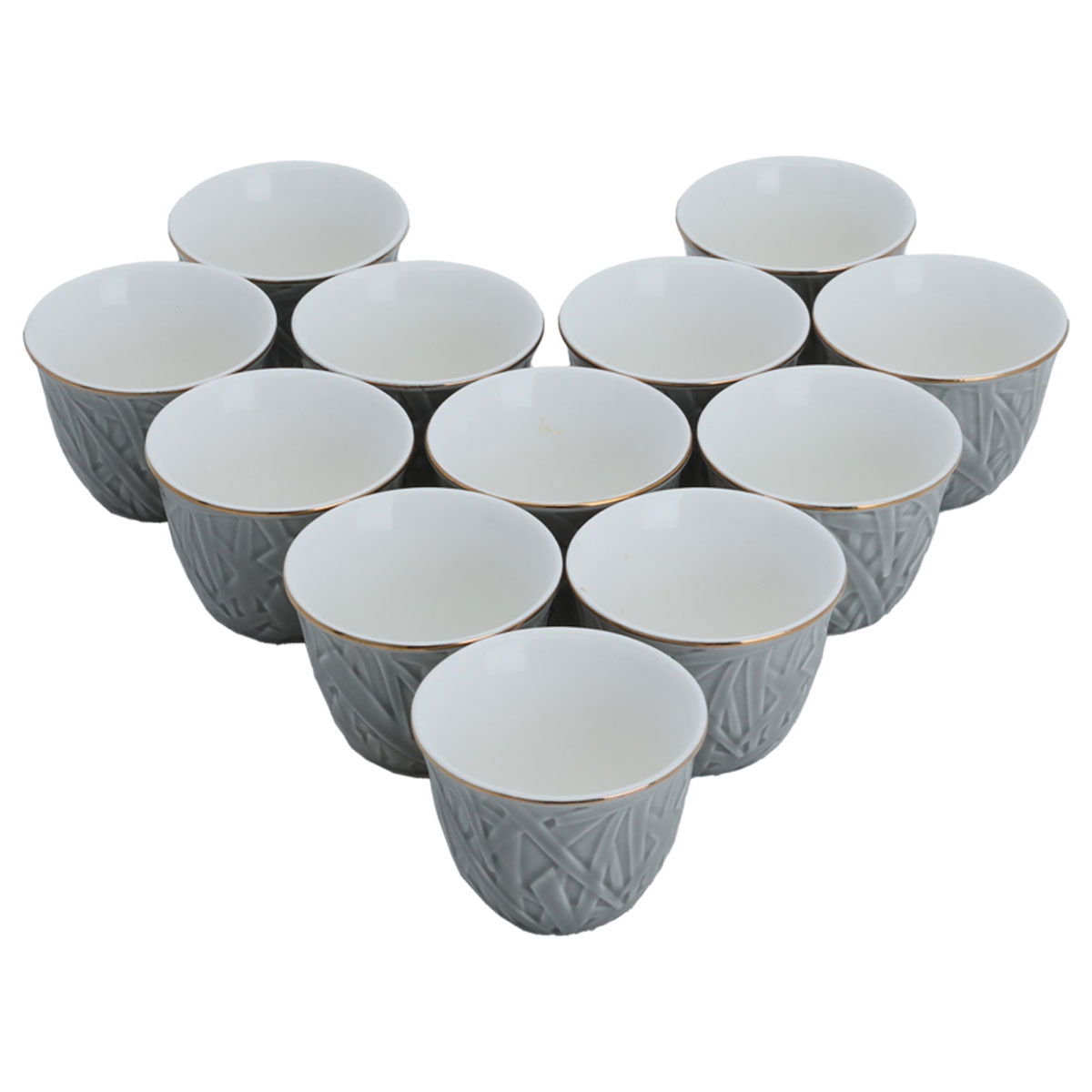 Al Saif Gallery Arabic coffee cups set, engraved with golden calligraphy, 12 pieces - light gray product image 2