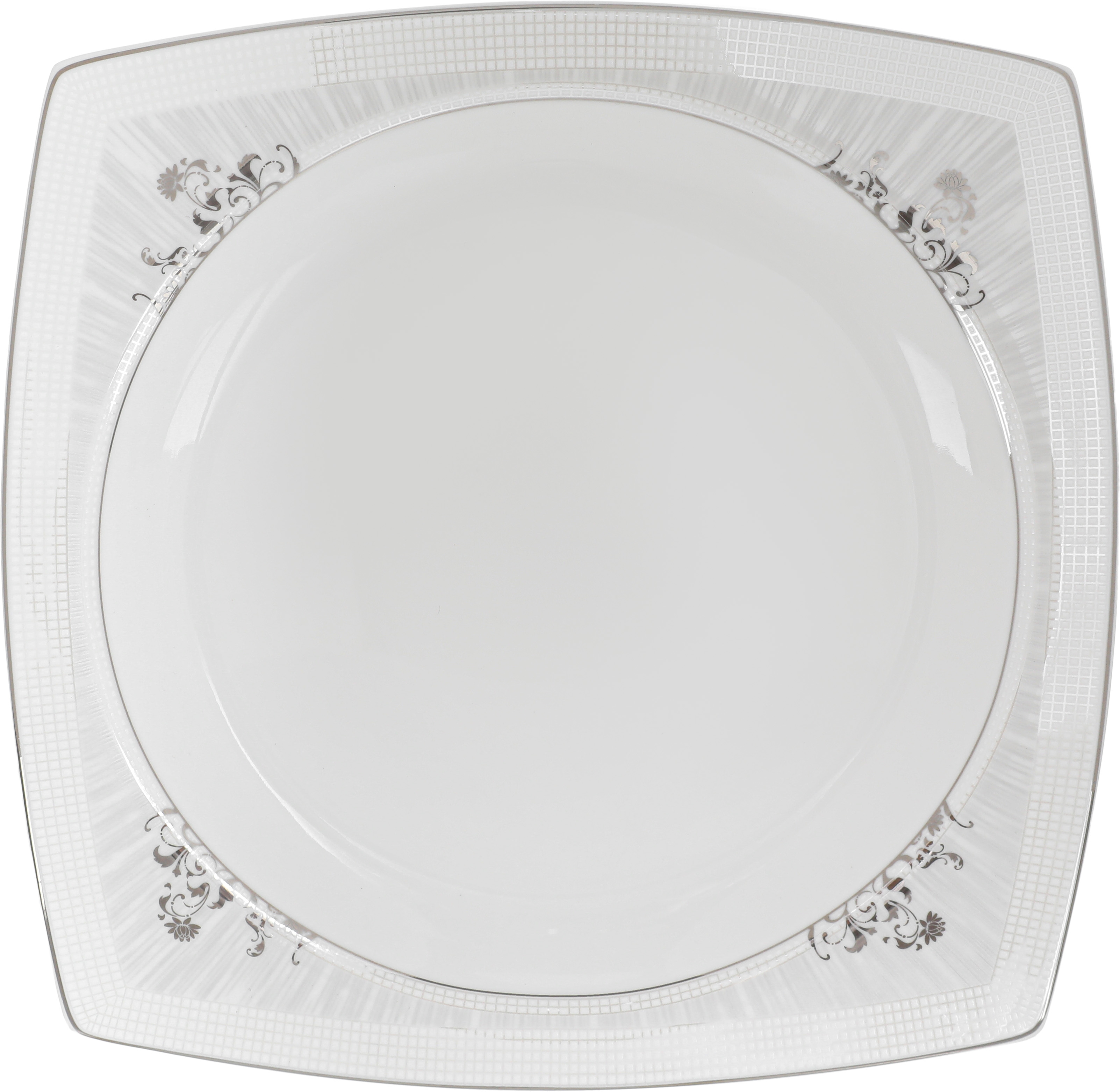 طقم سفرة بورسلان دانية، 77 قطعة، مربع، نقش فضي - أبيض product image 3