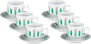 طقم فناجين قهوة تركي سيراميك، صحون، 11 سم، 12 قطعة، مشجر - أبيض أخضر product image