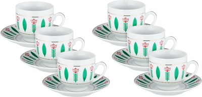 طقم فناجين قهوة تركي سيراميك، صحون، 11 سم، 12 قطعة، مشجر - أبيض أخضر product image 1