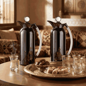 Al Saif Gallery Al Thuraya Thermos Set, 2 Pieces, 1/1 Liter, glass interior, transparent handle, push-button lid - black product image 2