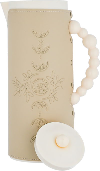Al Saif Gallery Royal 7T thermos, 1 liter, leather covered, moon pattern, glass inner case, plastic outer shell - beige product image 4