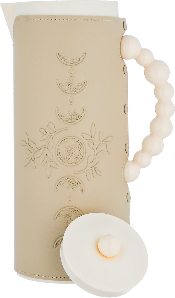 Al Saif Gallery Royal 7T thermos, 1 liter, leather covered, moon pattern, glass inner case, plastic outer shell - beige product image 4