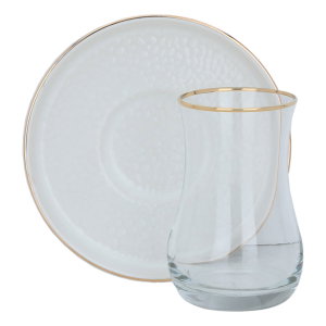 طقم بيالات شاي زجاج السيف غاليري، مع الصحن، 12 قطعة - شفاف product image