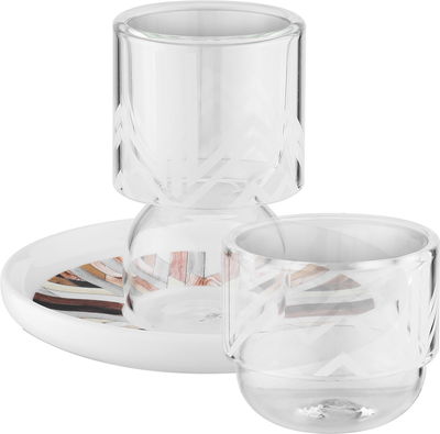 طقم بيالات زجاج و فناجين قهوة بورسلان السيف غاليري، 18 قطعة - شفاف ابيض product image 1