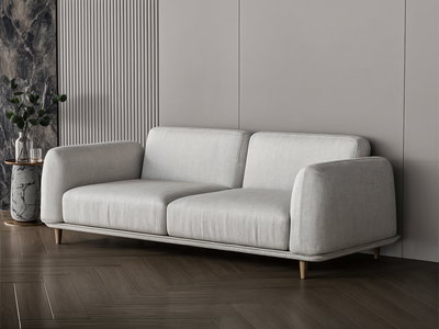 Modern Swedish wood sofa, 225x87x45 cm, boucle fabric - off-white product image 3